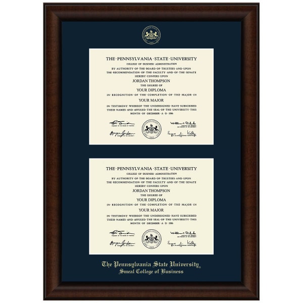 #106 Penn State Smeal College of Business double diploma frame Lenox (Walnut)